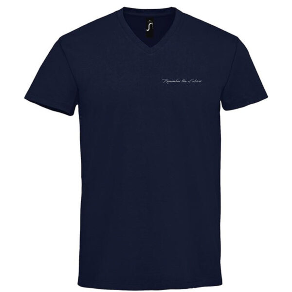 Men's NovaV Remember The Future T-shirt, French Navy, V-neck, front and back screen print